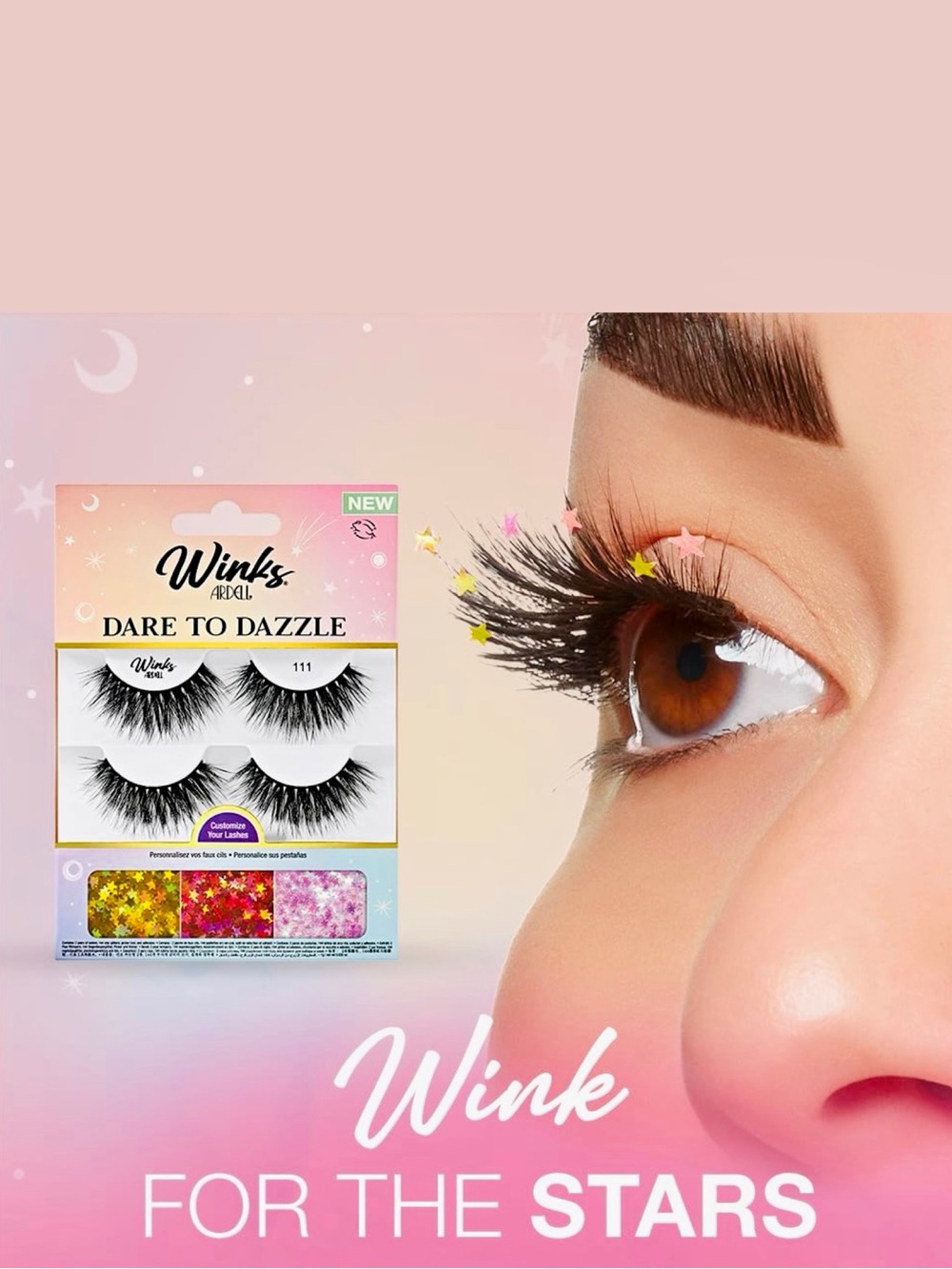 ARDELL WINKS #111 Dare to Dazzle False Lashes Black w Star Embellishments